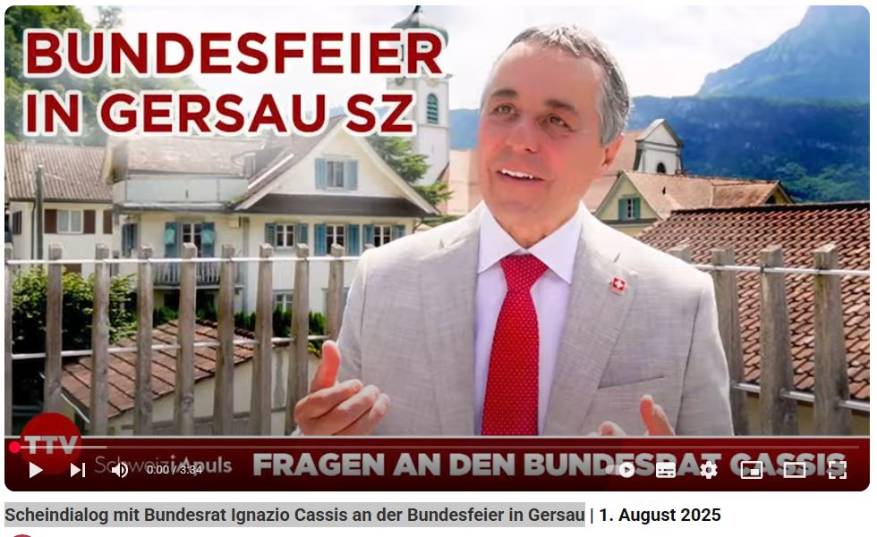 Scheindialog mit Bundesrat Ignazio Cassis an der Bundesfeier in Gersau